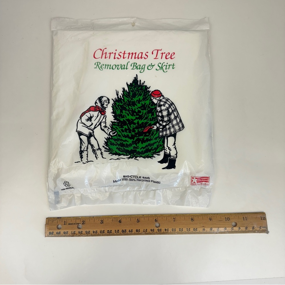 Vtg Christmas Tree Removal Bag and Skirt Prop Decor Retro Made in USA Bio Indust